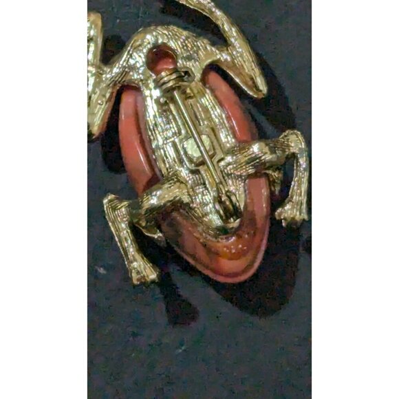 Vintage Frog Brooch With Rhinestone Accents & Gold-Tone Legs - Picture 6 of 8